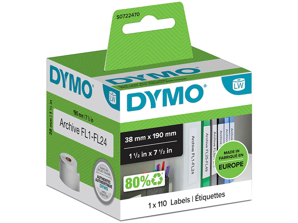 Labeletiketter, Universal, 38x190 mm, 1 rulle af 110 etiketter, Dymo LabelWriter 99018