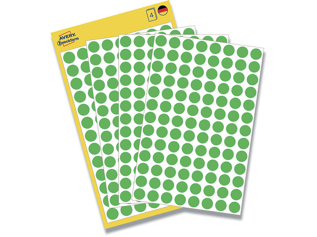Etiketter, Ø8 mm, Grøn, 416 etiketter i alt, Avery 