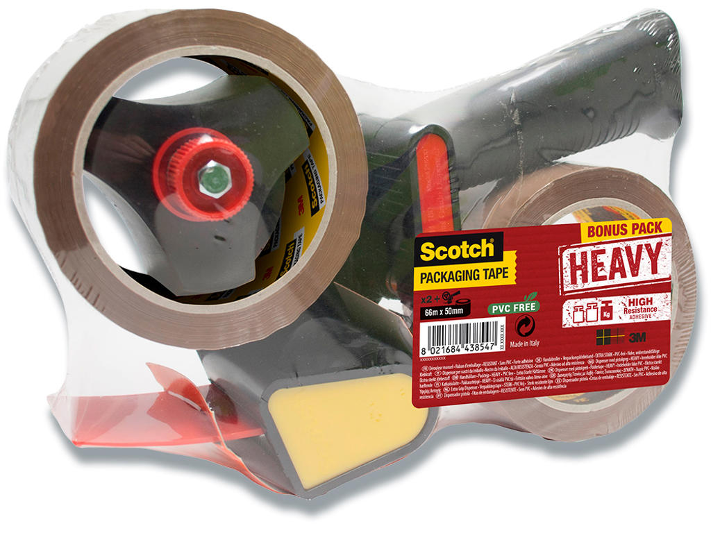 Tapedispenser, Emballagetape, Med håndtag og bremse, 50mmx66m taperuller, Scotch Heavy 