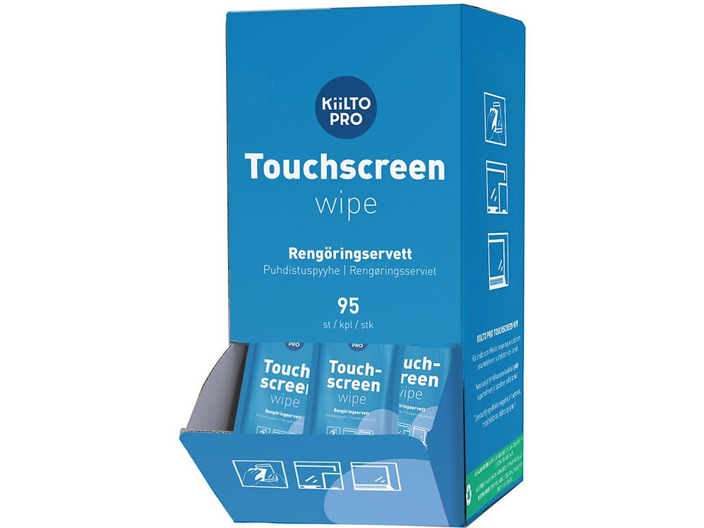 Overfladedesinfektion, Til touchscreen, Servietter, 95 stk, Enkeltindpakket, Kiilto Pro