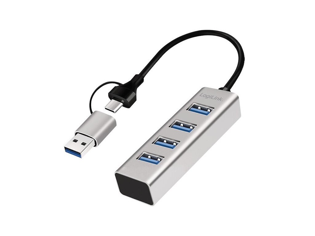 LogiLink UA0455 interface hub USB 3.2 Gen 1 (3.1 Gen 1) Type-A + Type-C 5000 Mbit/s Aluminium