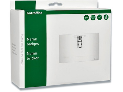 Navneskilt, Med klemme, sikkerhedsnål og indstik, 57x91 mm, 1 stk, BNT Office 