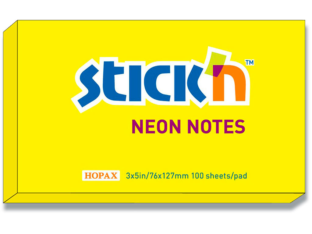 Memonotes, 76x127 mm, Neon gul, 1 blok, Stick'n 