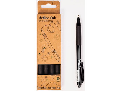 Kuglepen, 1.0 mm, Sort, 4 stk, Artline ECO-GREEN Orb