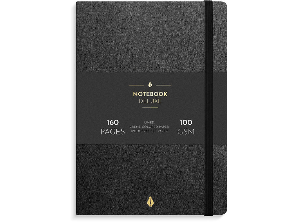 Notesbog, A5, Linjeret, Sort, Mayland Deluxe 