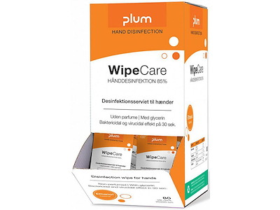 Hånddesinfektion, Servietter, Enkeltindpakket, 80 stk, Plum WipeCare 85%