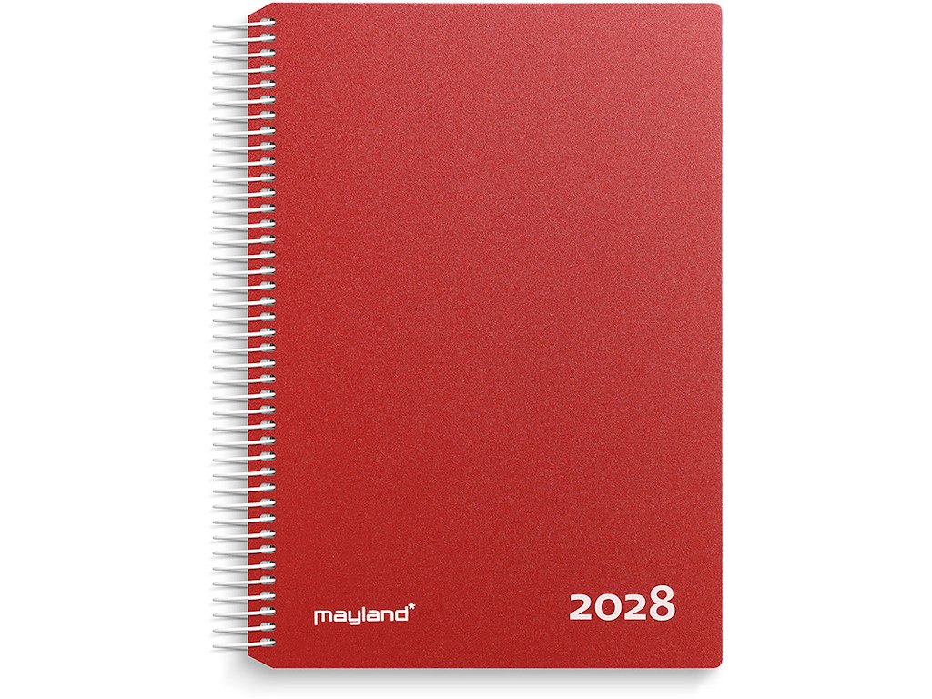 Kalender, 2028, Time, 1 dag pr. side, Rød, Mayland
