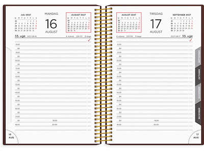 Kalender, 2027, Dag Trend, 1 dag pr. side, Rødbrun med grafisk årstal, Mayland
