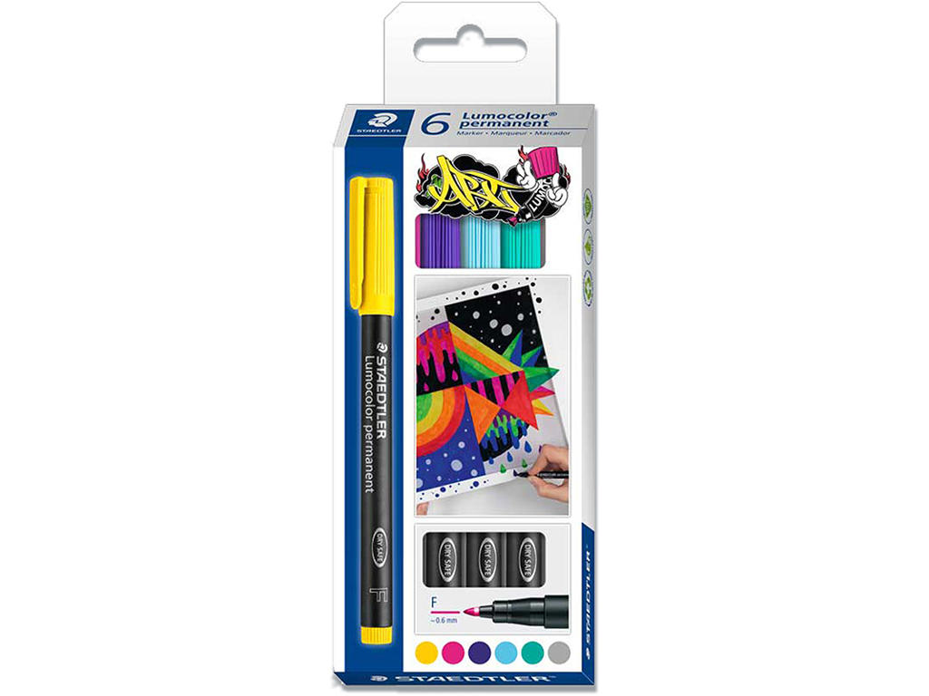 Marker, Rund spids, 0.6 mm, 6 farver, Staedtler Lumocolor 318 F