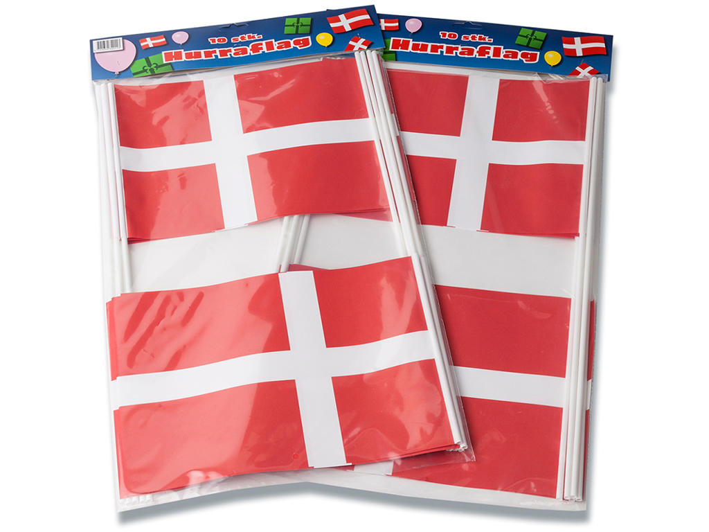 Hurraflag, papir på pind, 20x27cm, 10stk/pak