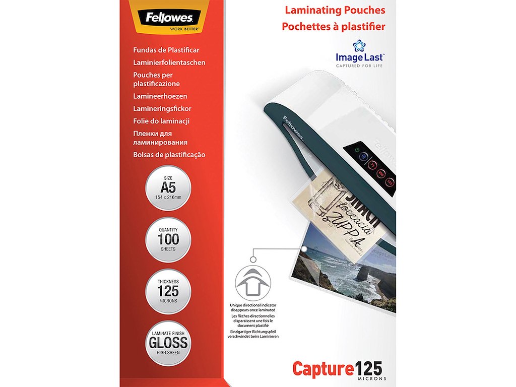 Lamineringslommer, A5, 154x216 mm, 125 micron, Fellowes Gloss