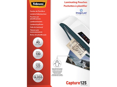 Lamineringslommer, A5, 154x216 mm, 125 micron, Fellowes Gloss