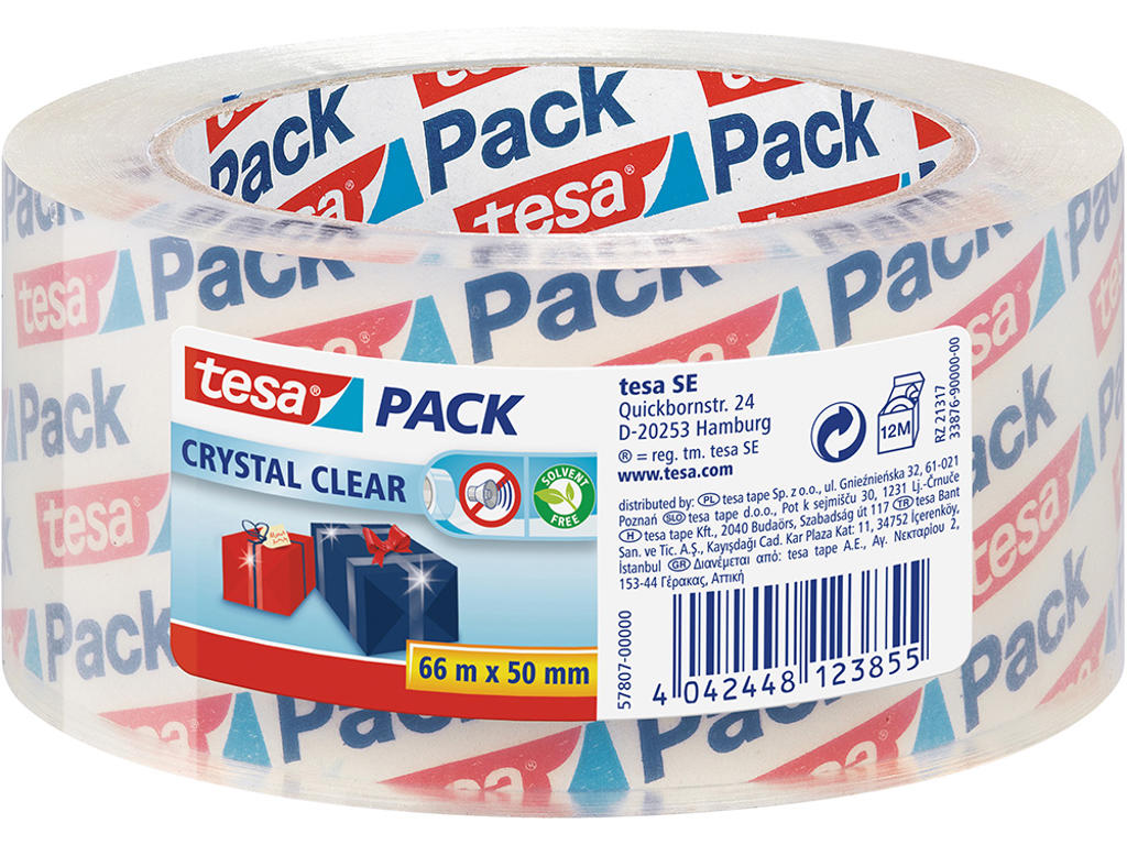 Tape - emballage, 50mm x 66m, Transparent, 1 rulle, Tesa Crystal clear 57807