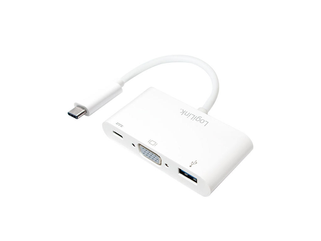 LogiLink 0.14m, 2xUSB-C/VGA+USB-A USB grafisk adapter 1920 x 1200 pixel Hvid