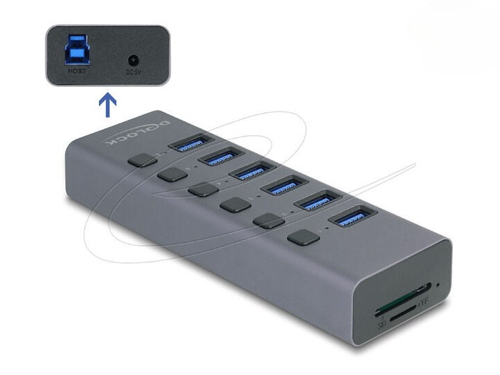 DeLOCK 64237 interface hub USB 3.2 Gen 1 (3.1 Gen 1) Type-B 5000 Mbit/s Grå