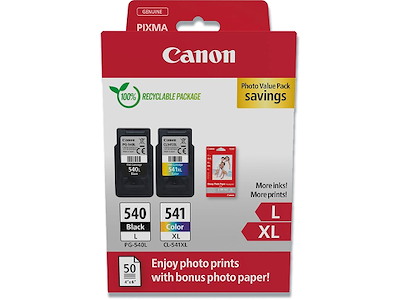 Blækpatroner, 2 stk, Sort: 300 sider Farver: 400 sider, 4 farver, Canon PG-540L og CL-541XL