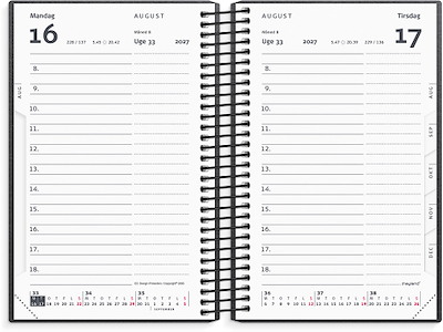 Kalender, 2027, Mini dag, 1 dag pr. side, Sort, Mayland