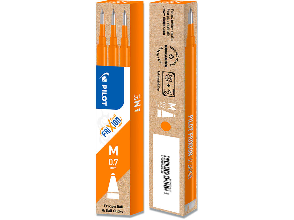 Rollerball gelpen refill, 0.7 mm, 0.35 mm, Orange, Pilot FriXion BLS-FR7-S3-O