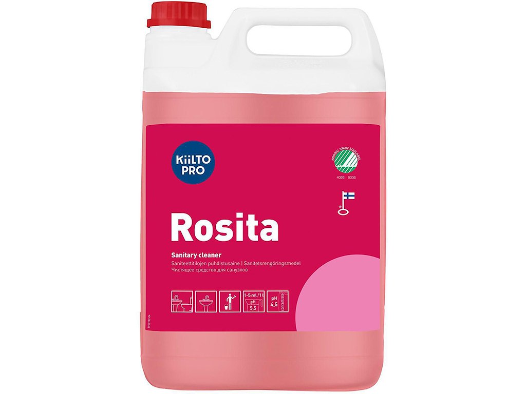 Sanitetsrengøring, Alkalisk, Med farve og parfume, 5 liter, Kiilto Pro Rosita