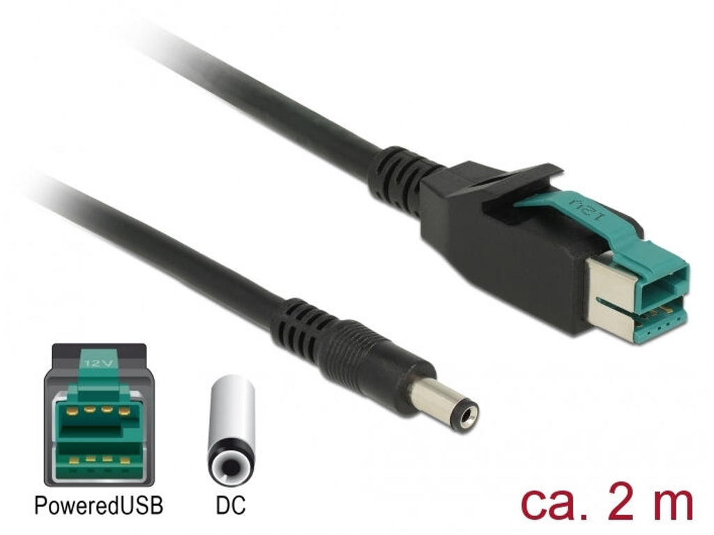 DeLOCK 85498 el-ledning Sort 2 m PoweredUSB