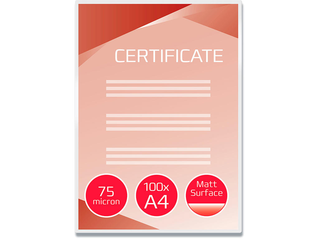 Lamineringslommer, A4, 216x303 mm, 75 micron, GBC Mat 