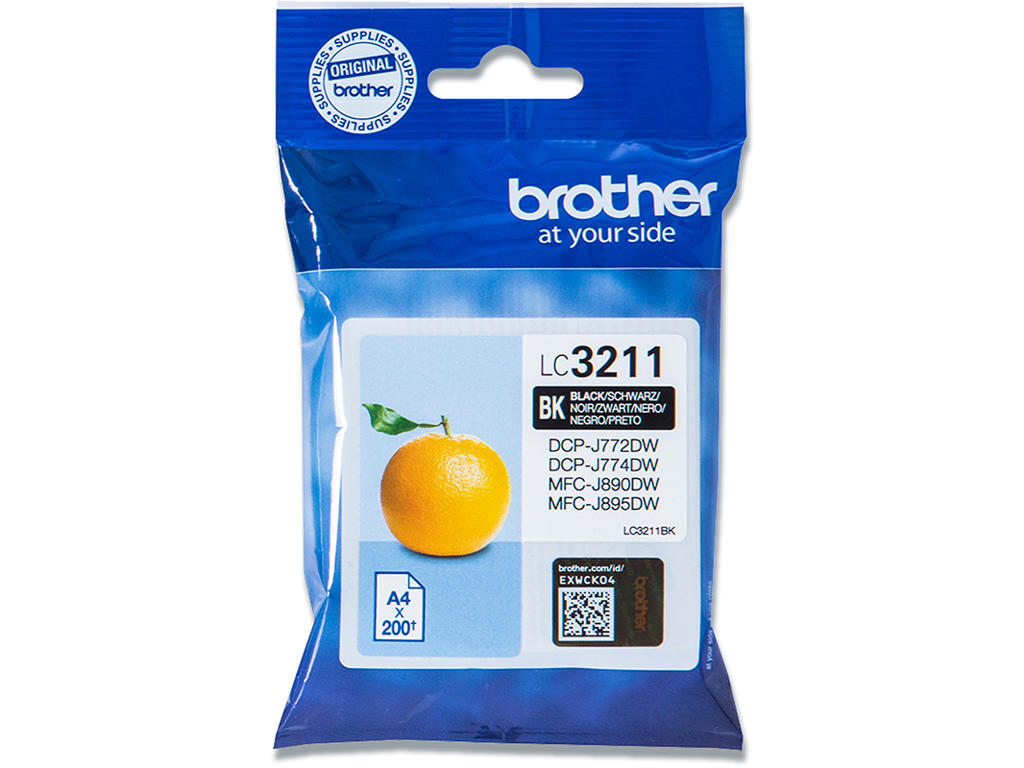 Blækpatron, 1 stk, 200 sider, Black-sort, Brother LC3211BK