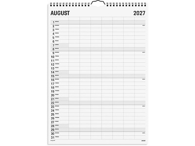 Familiekalender, 2027, Black and white, 7 personer, 1 måned pr. opslag, Mayland