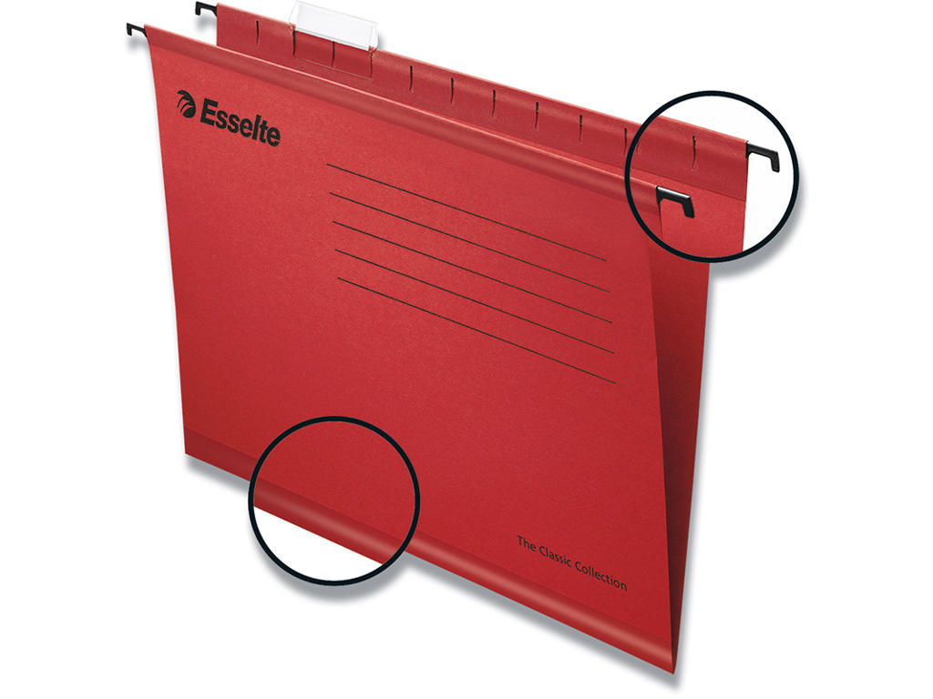 Hængemapper, 25 stk, Folio, Rød, Esselte Classic Folio 