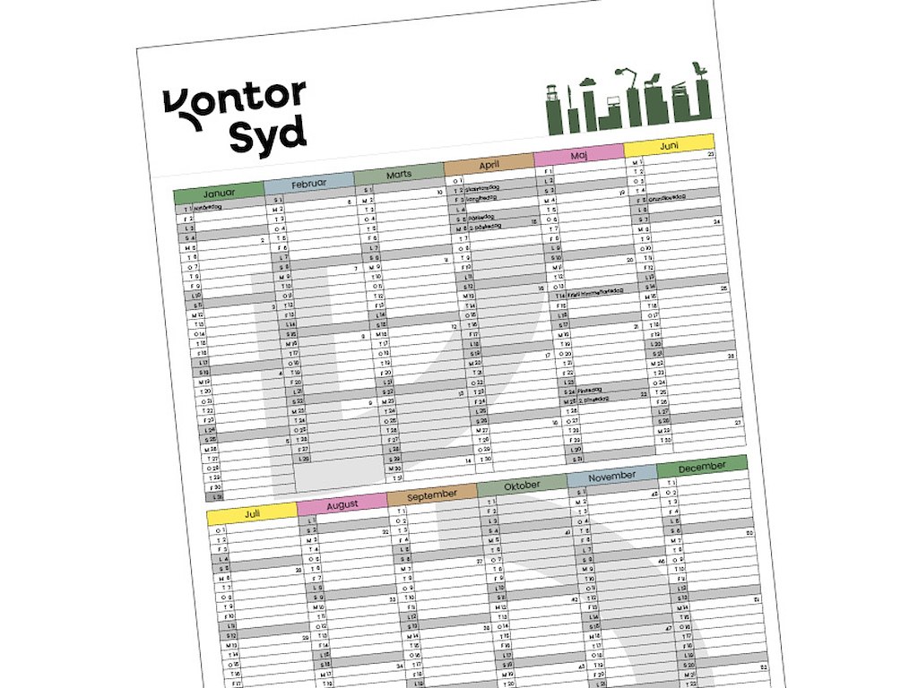 Kontor Syd 2026 Vægkalender