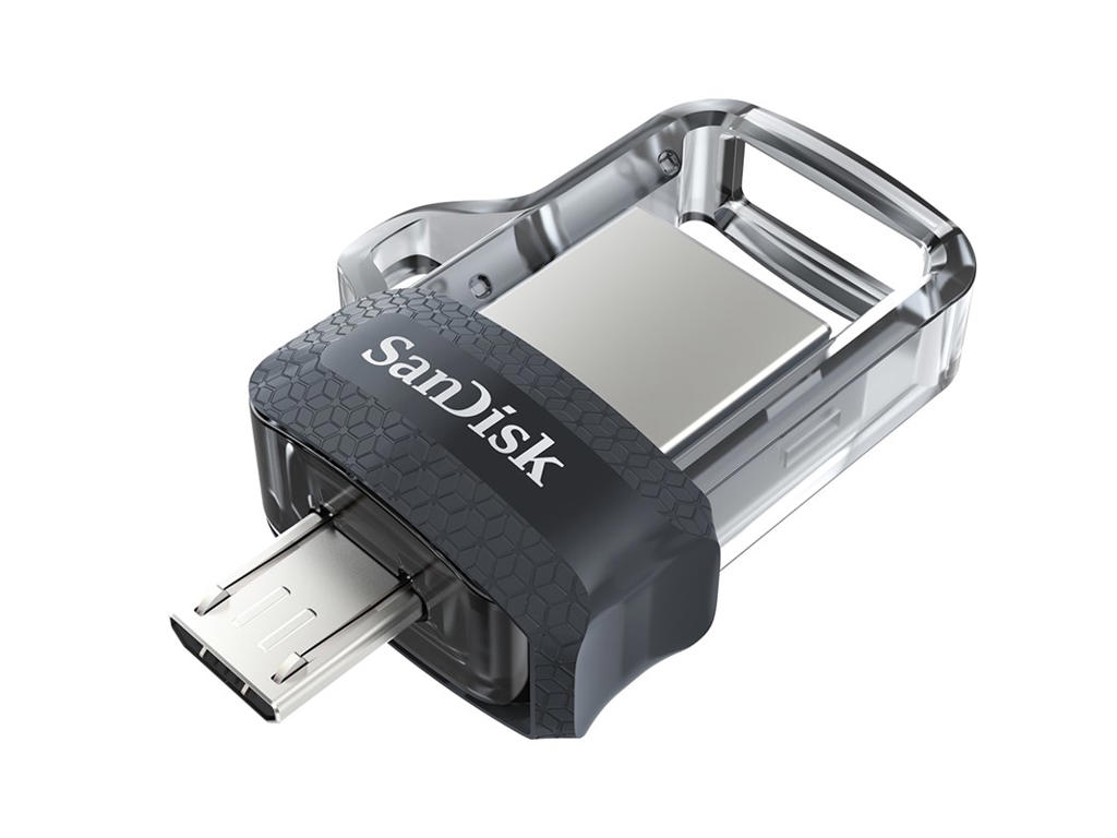 SanDisk Ultra Dual m3.0 USB-nøgle 32 GB USB Type-A / Micro-USB 3.2 Gen 1 (3.1 Gen 1) Sort, Sølv, Transparent