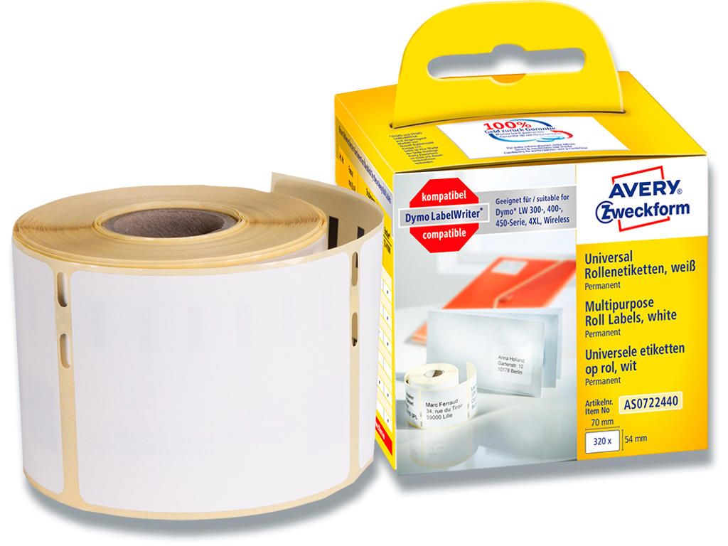 Labeletiketter, Universal, 54x70 mm, 1 rulle af 320 etiketter, Avery 99015