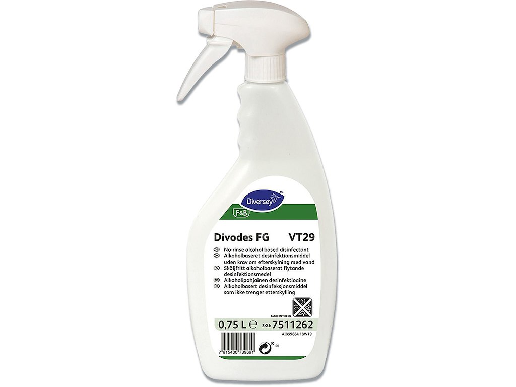 Overfladedesinfektion, Spray, Alkoholbaseret, 750 ml, Diversey Divodes FG VT29