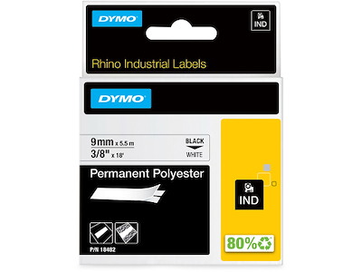Labeltape, 9mm x 5.5m, Sort på Hvid, 1 rulle, Dymo Rhino Industri