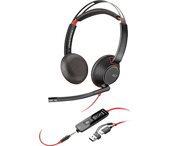 HP Poly Blackwire 5220 USB-C-stereoheadset + 3,5 mm stik +USB-C/A-adapter (bulk)