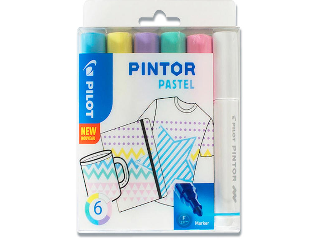 Hobby marker, Assorteret, 1.0 mm, 6 stk, Pilot Pintor Pastel Mix