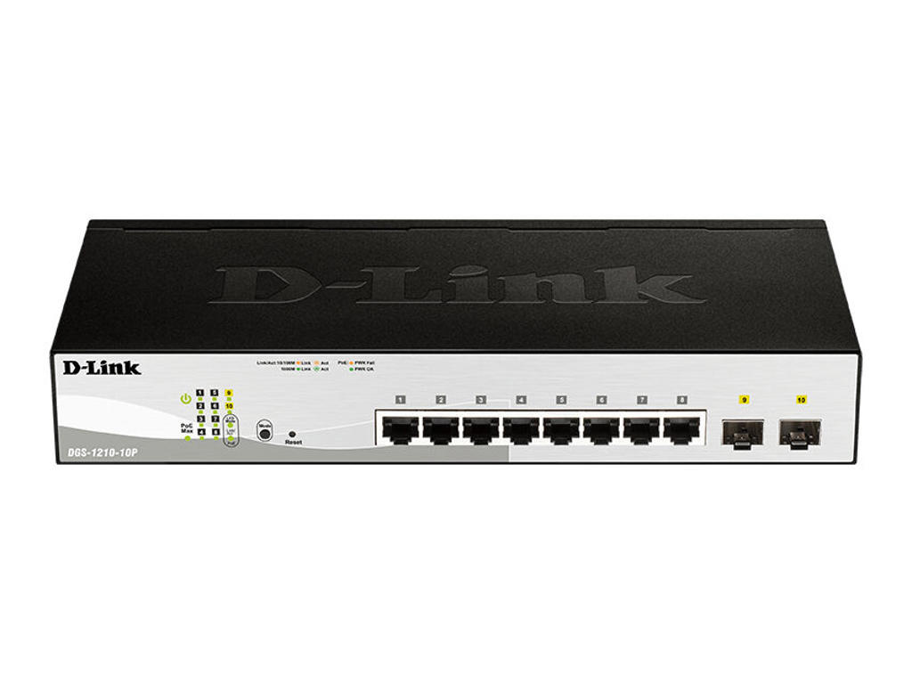 D-Link DGS-1210-10P Administreret L2 Gigabit Ethernet (10/100/1000) Strøm over Ethernet (PoE) 1U Sort