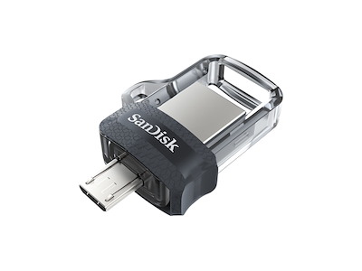 SanDisk Ultra Dual m3.0 USB-nøgle 64 GB USB Type-A / Micro-USB 3.2 Gen 1 (3.1 Gen 1) Sort, Sølv, Transparent