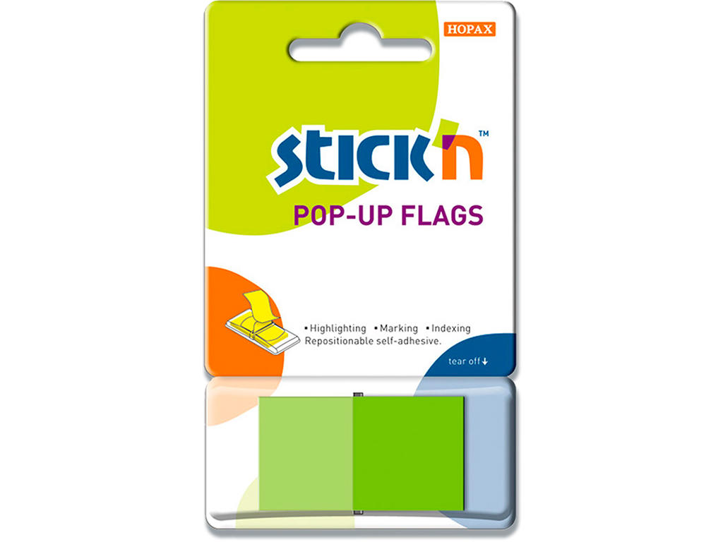 Indexfaner, Grøn, 50 stk, 4.5x2.5 cm, Stick'n Pop Up 