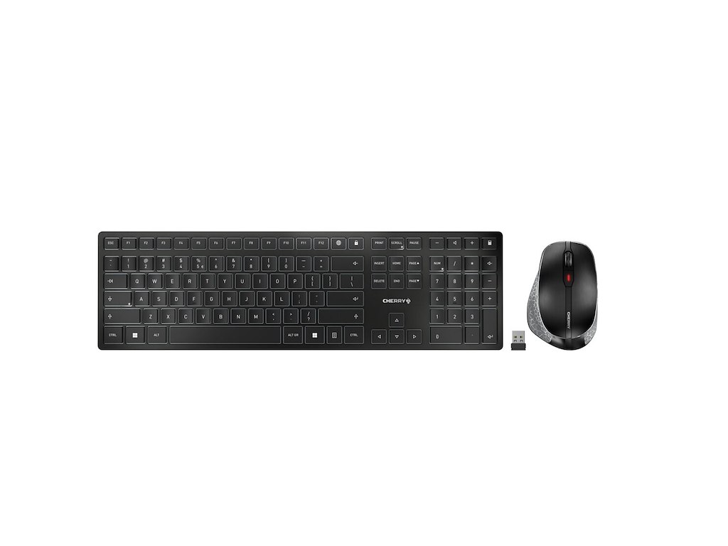 CHERRY DW 9500 SLIM tastatur Mus inkluderet Universel RF trådløs + Bluetooth QWERTZ Schweizisk Sort, Grå