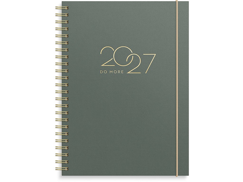Kalender, 2027, Life Planner, ''DO MORE'', A5, 1 uge pr. opslag, Grøn-guld, Mayland