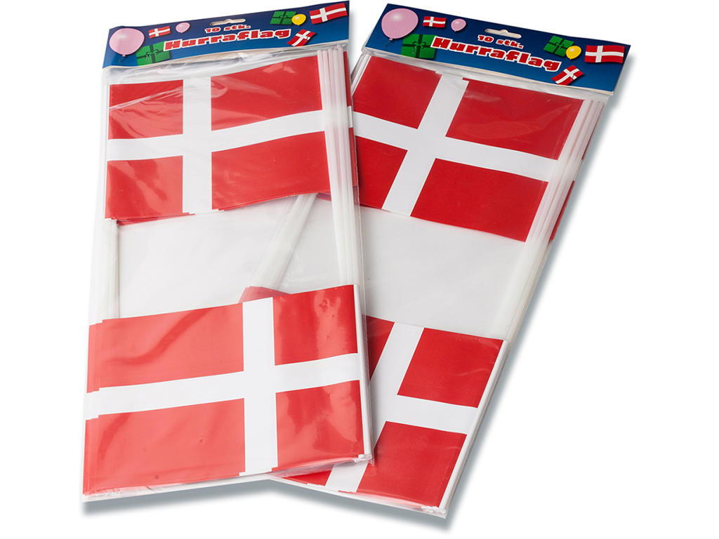 Hurraflag, papir på pind, 14,5x19cm, 10stk/pak