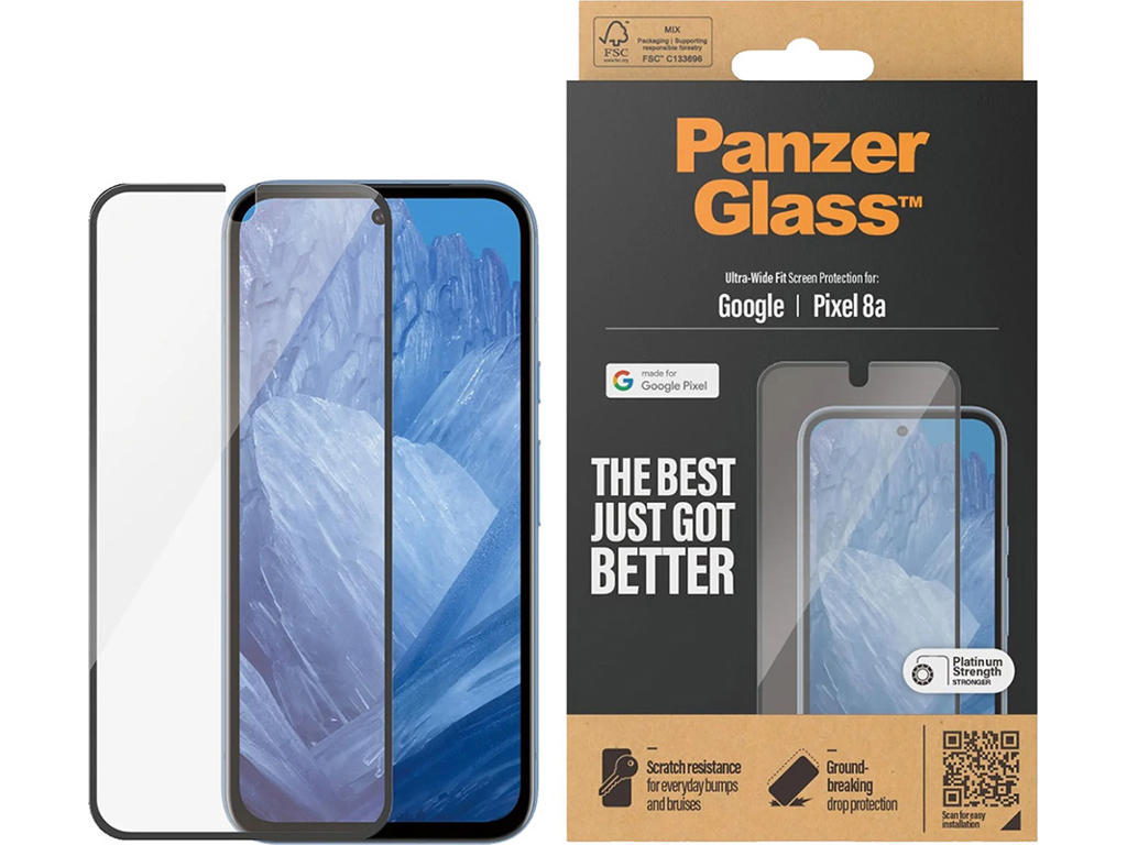 Skærmbeskyttelse, Google Pixel 8A, Sort, PanzerGlass UWF