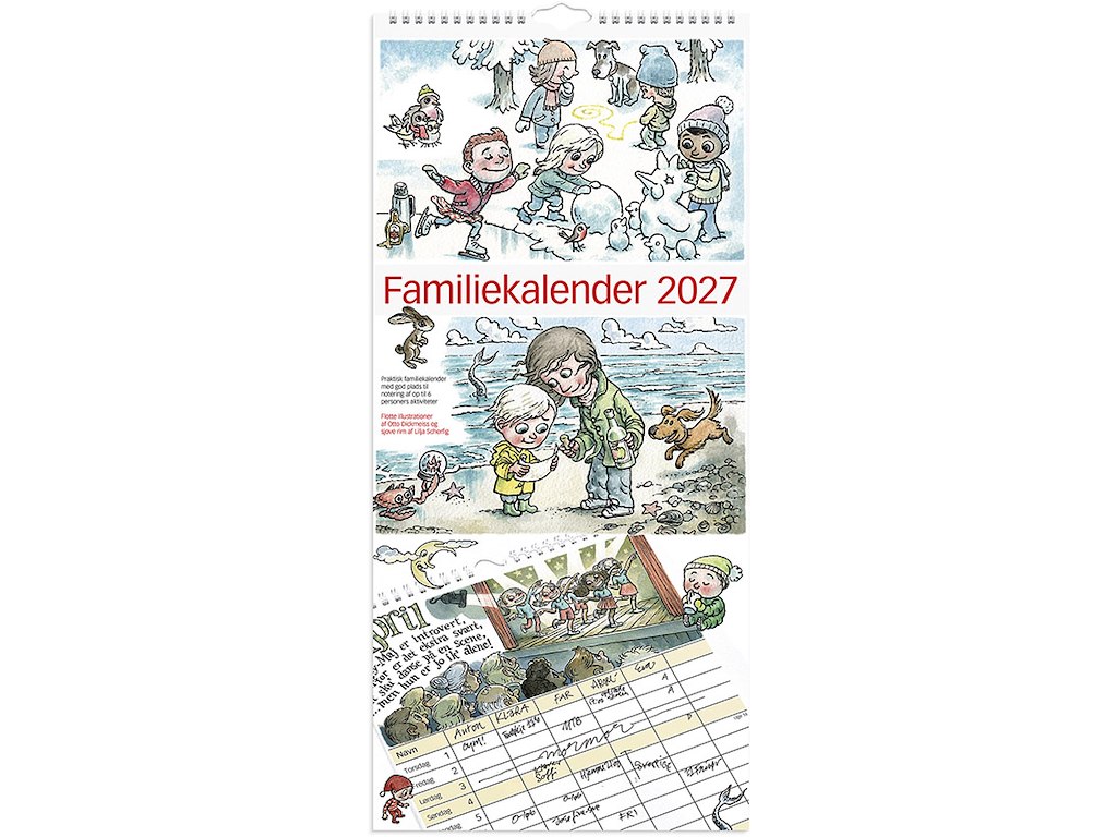 Familiekalender, 2027, Otto Dickmeiss & Lilja Scherfig, 6 personer, 1 måned pr. opslag, Mayland