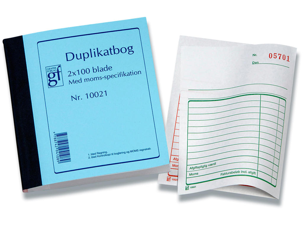 Duplikatbog, Med moms-specifikation, Med talkolonne, 10 linjer, GF 