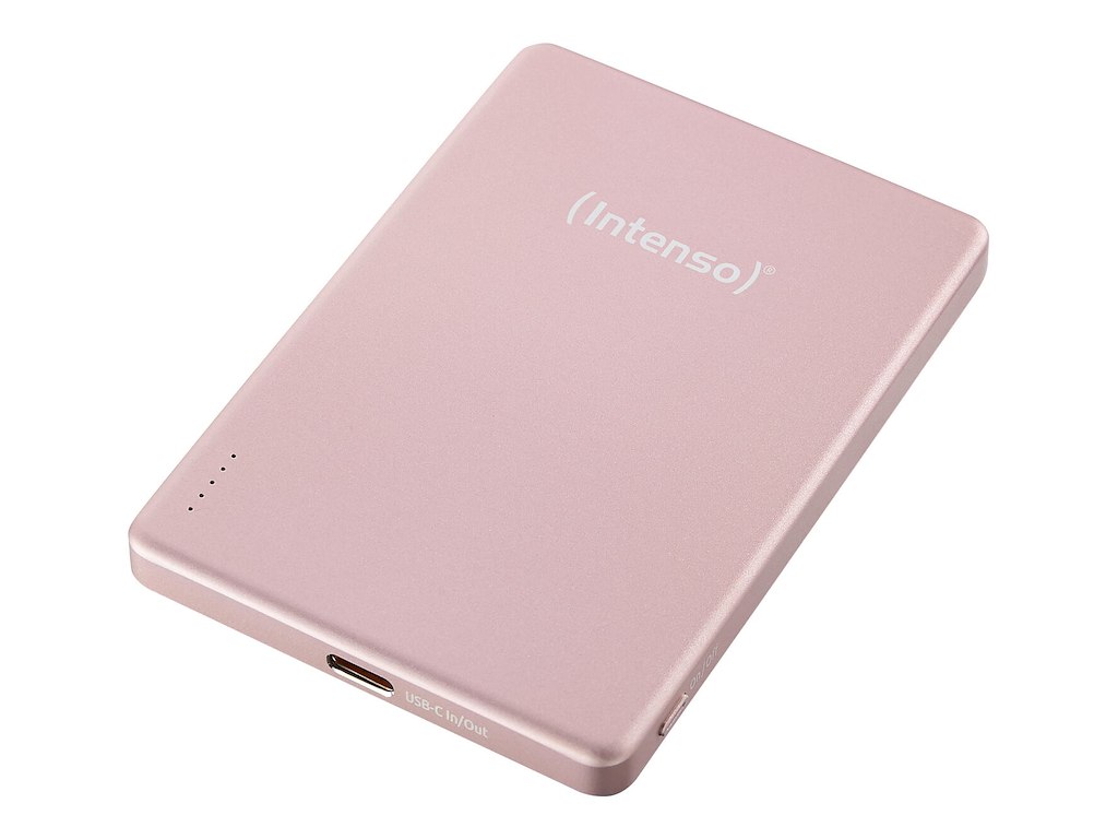 Intenso MW5000 Magnetic Power Bank 5000 mAh – MagSafe Compatible, 15W Wireless Charging, 20W USB-C PD, Slim & Compact – Tested in Germany – Rosé