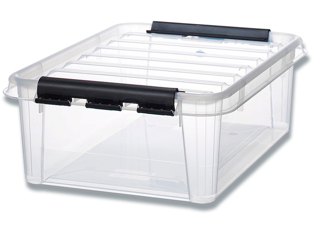 Plastkasse, Transparent, 24 liter, Med låg, 50x39x18cm, Smart Store