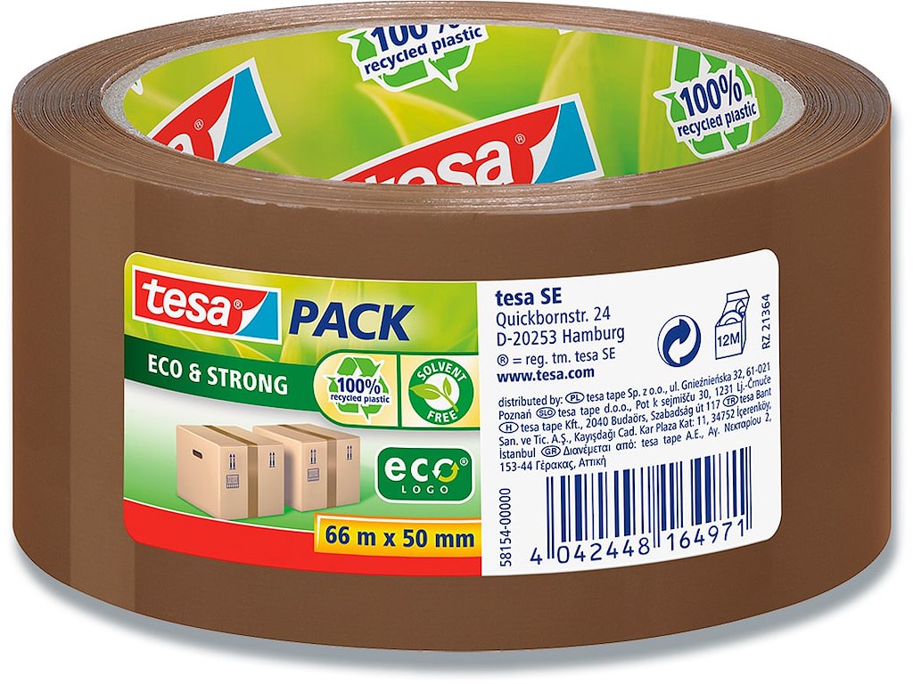 Tape - emballage, 50mm x 66m, Brun, 1 rulle, Tesa ecoLogo 58154