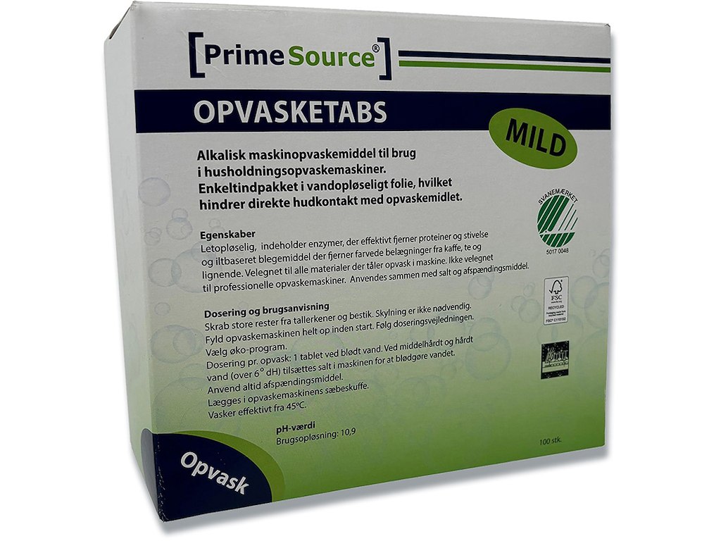 Opvasketabs, Vandopløselig folie, 100 stk, Prime Source Mild