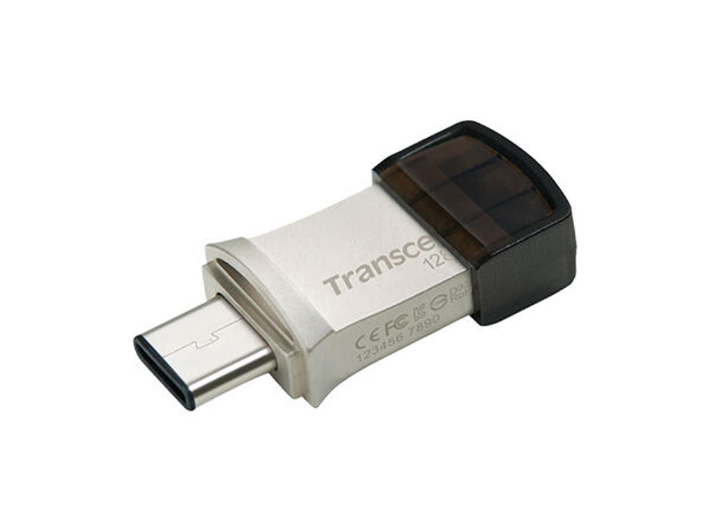 Transcend JetFlash 890 USB-nøgle 128 GB USB Type-A / USB Type-C 3.2 Gen 1 (3.1 Gen 1) Sort, Sølv