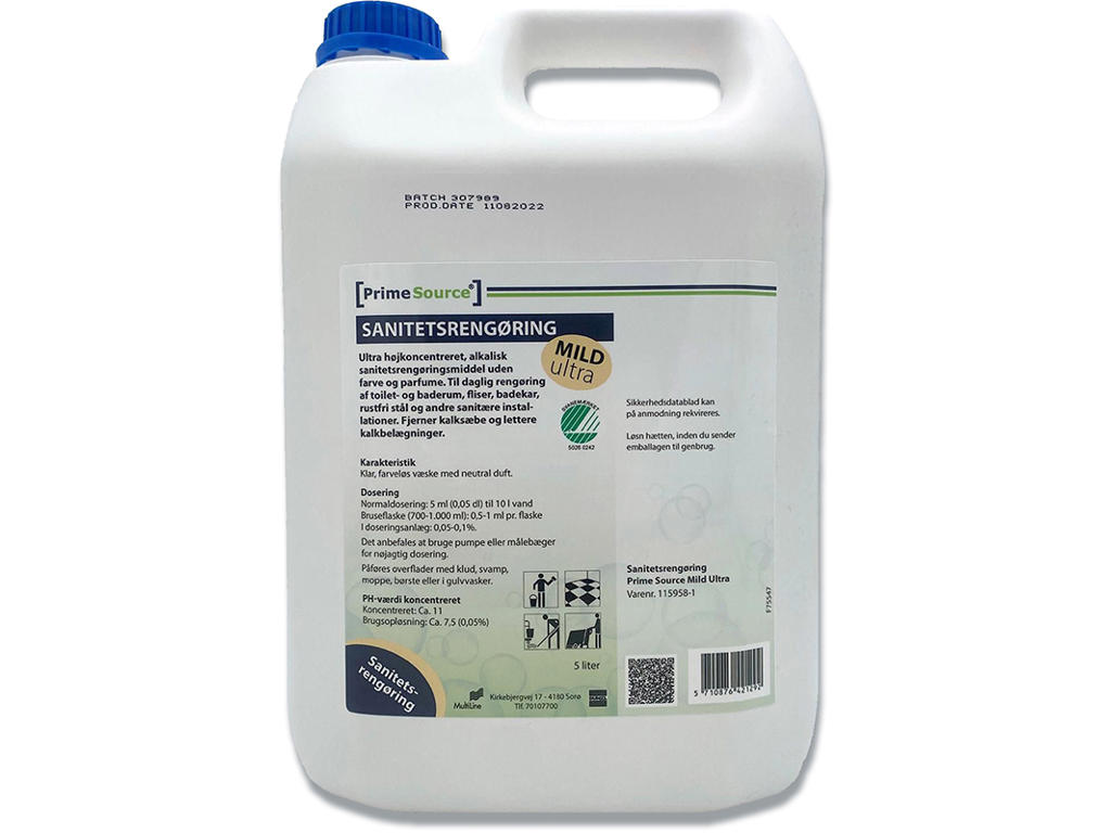Sanitetsrengøring, Uden farve, Uden parfume, 5 liter, Prime Source Mild Ultra
